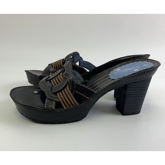 Indigo By Clarks Slide Heel Sandal Black Brown Leather Chunky Woven Womens 7 - Picture 4 of 12